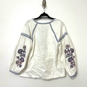 LOFT Linen Embroidered Blazer‎ Jacket Size Medium Floral Tassel Boho Cardigan